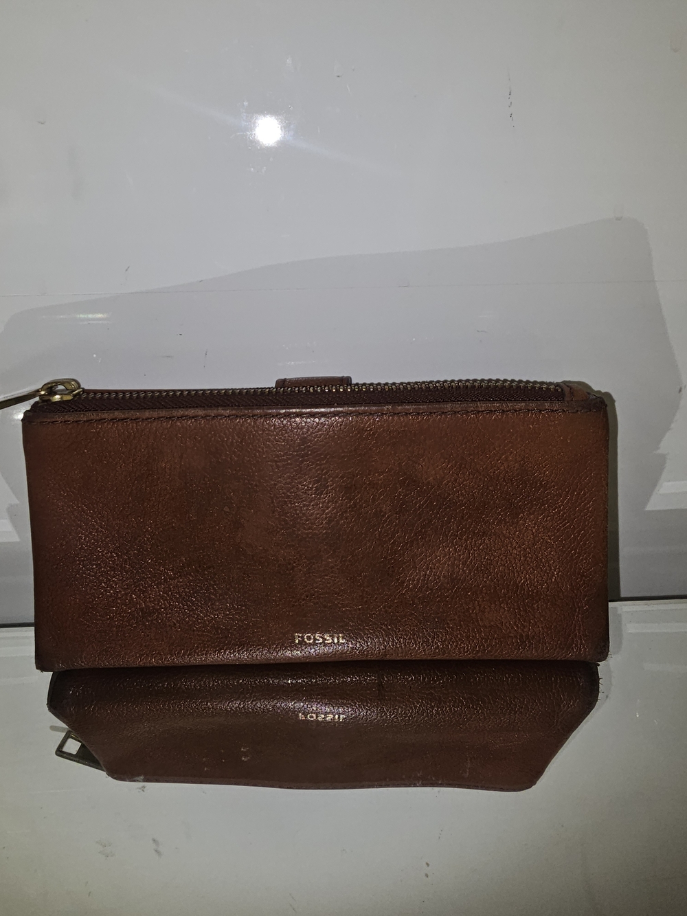 Fossil Brown Leather Zipper Wallet